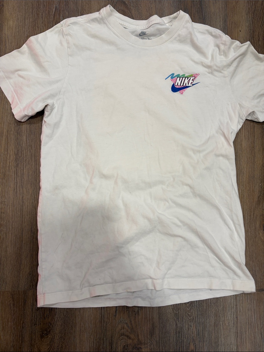 Nike White Tee with Colorful Logo & Pug on back
